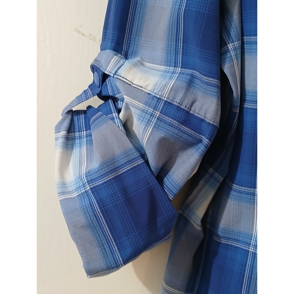 Duluth Trading Co Plaid Long Sleeve Shirt Women's XL Blue Gray Roll Tab Zippers - Picture 3 of 6